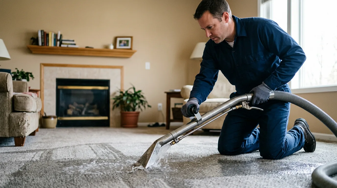 Water damage restoration technician working near Carroll, IA